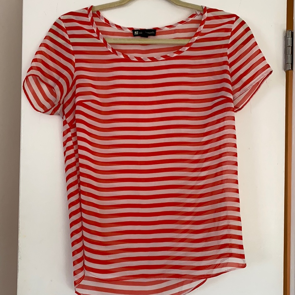 Sheer Stripped Red and White Top